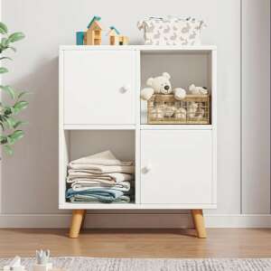 White 2-door cabinet with 4 shelves, perfect for bedroom or living room storage - Furniture