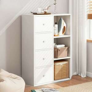 White 4-drawer chest with open shelves, bedroom storage furniture, PN02 - Living Room Furniture