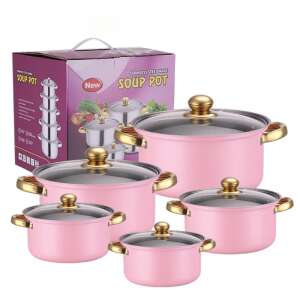 10 piece stainless steel cookware set with glass lids in pink, new - Nonbrand Crockery