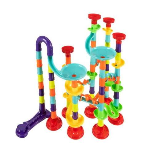 Labdapálya - 110 Teile, farbenfrohe Plastik-Murmelbahn für Kinder, baue deine eigene Strecke, 110 Teile