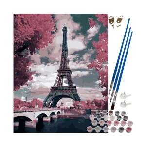 Maaleo paint by numbers art kit, Eiffel Tower, 40x50cm, includes brushes, paints, and hanging hardware - Paint by Numbers Kit