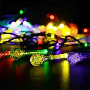 Napelemes dekorációs LED fényfüzér, vízcsepp alakú, színes, 8 funkciós, kültéri - Nonbrand Fényfüzér