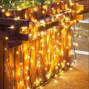 Napelemes fényfüzér kerítésen, 100 LED-es meleg fehér izzókkal, dekorációs fényfüzér - Nonbrand Fényfüzér