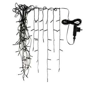 Karácsonyi jégcsap fényfüzér 360 LED-es, meleg fehér, adapteres, 8 funkciós, 72 lelógó szál, 12.1m hosszú, zöld kábel - Nonbrand Fényfüzér