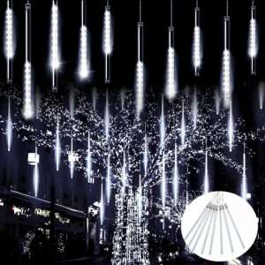 Napelemes Meteor jégcsap fényfüzér, hideg fehér, 10 lelogó cső, kültéri karácsonyi fények - Nonbrand Fényfüzér