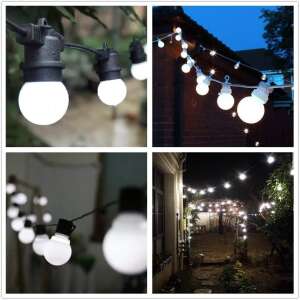 Fényfüzér fehér izzókkal egy kertben, kollázs - Nonbrand Fényfüzér