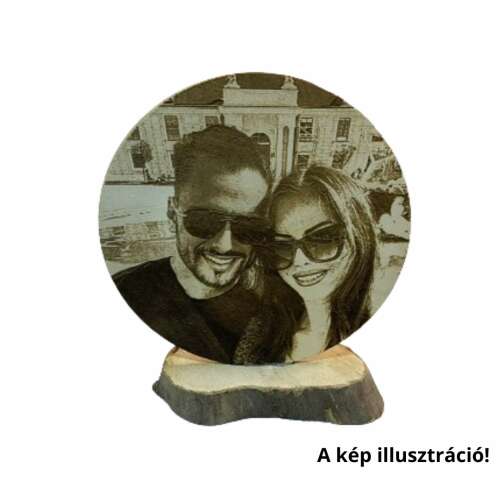 Személyre szabott fa korong pár képpel, 10 cm, lézergravírozott, egyedi ajándék ötlet