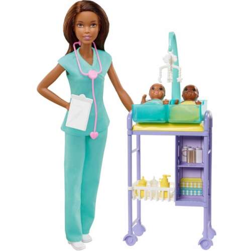 Kariéra bábiky Barbie - Hnedovlasá pediatrička s dvojčatami