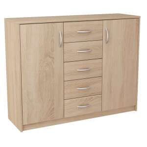 Manhattan Jelin Komód - 2 Ajtó, 5 Fiók - Sonoma Tölgy