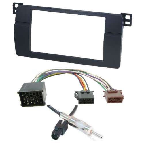BMW 3-as sorozat (E46) 1998-2005 2DIN autórádió beépítő szett, tartalmazza a keretet, a vezetékezését és az antenna adaptert - Fejegység kiegészítő