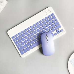 Wireless keyboard and mouse set, purple and white, for laptop, tablet, or phone - Keyboard