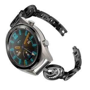 Fekete rozsdamentes acél okosóra szíj strassz kövekkel HUAWEI Watch GT, HUAWEI Watch Magic, Watch GT 2 46mm, Honor MagicWatch 2 46mm órákhoz - Okosóra szíj