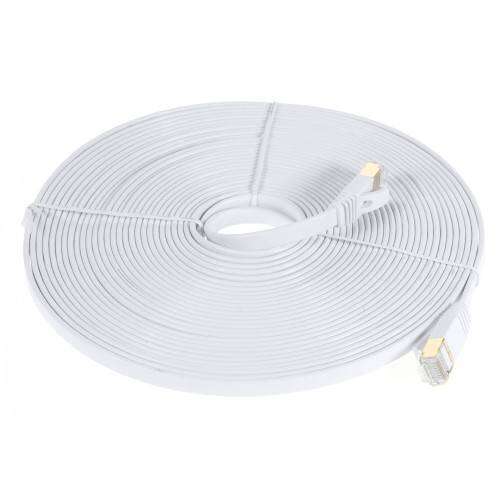 UTP CAT7 PATCH LAN KÁBEL - 10m hosszú, lapos kábel, 10 Gbps, árnyékolt RJ45 csatlakozók - FEHÉR