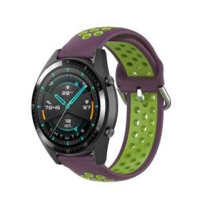 Lila és zöld légáteresztő szilikon okosóra szíj Samsung Galaxy Watch 46mm, Watch GT2 46mm, Watch GT 2e, Gear S3 Frontier, Honor MagicWatch 2 46mm órákhoz - Okosóra szíj