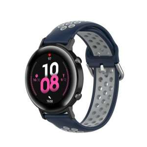 Sötétkék és szürke szilikon okosóra szíj lyukakkal a légáteresztésért, kompatibilis a Samsung Galaxy Watch 42mm, Amazfit GTS, Huawei Watch GT 2 42mm, Galaxy Watch Active, Active 2 órákkal - Okosóra szíj