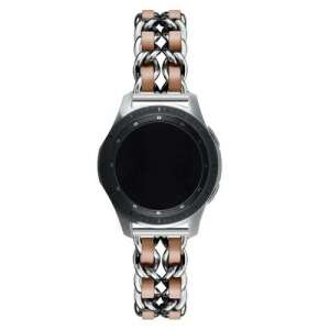 Ezüst és barna rozsdamentes acél és PU bőr okosóra szíj HUAWEI Watch GT, HUAWEI Watch Magic, MagicWatch 2 46mm, Watch GT 2 46mm órákhoz - Okosóra szíj