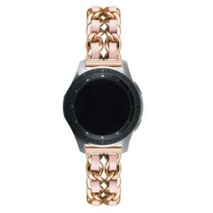 Rózsaszín rozsdamentes acél és PU bőr okosóra szíj HUAWEI Watch GT, HUAWEI Watch Magic, MagicWatch 2 46mm, Watch GT 2 46mm órákhoz - Okosóra szíj