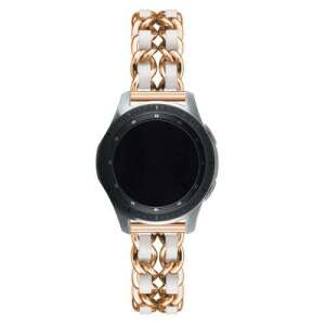 Rózsaszín arany és fehér rozsdamentes acél és PU bőr okosóra szíj HUAWEI Watch GT, HUAWEI Watch Magic, MagicWatch 2 46mm, Watch GT 2 46mm órákhoz - Okosóra szíj