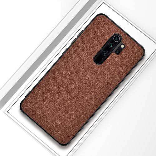 Barna Xiaomi Redmi 9 telefontok szövettel bevont hátlappal és szilikon kerettel 