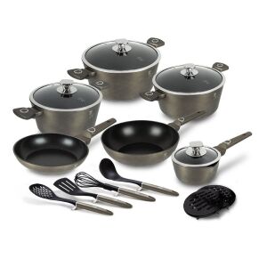 Berlinger Haus Crystal Collection 15-Piece Cookware Set with Pots, Pans, and Utensils - Cookware & bakeware
