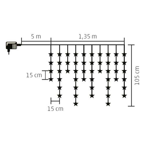 KAF 50L/WW LED Csillagfüggöny, 50 LED Csillag, 1,35m hosszú, 5m tápkábel, melegfehér, beltéri használatra - Home