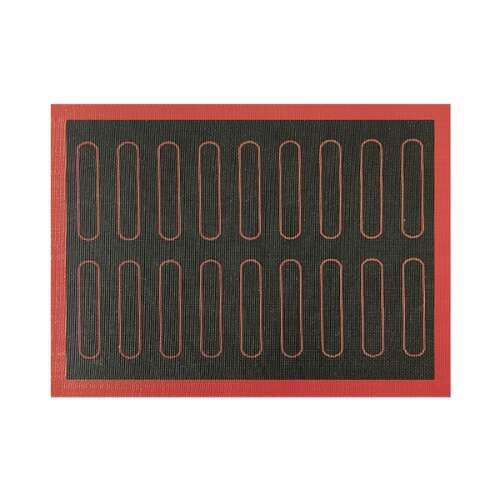Covor de copt din silicon negru cu margine roșie, 30x40 cm, cu 18 forme ovale lungi pentru copt
