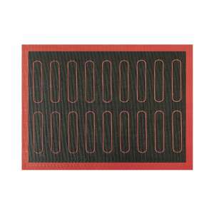 Black silicone baking mat with red border, 30x40 cm, with 18 long oval shapes for baking - Heat-resistant baking sheet