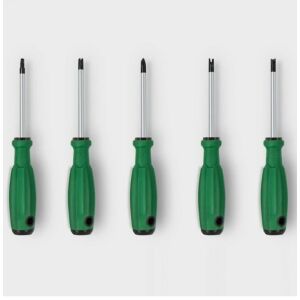 Set of 5 magnetic screwdrivers with green handles, Cr-V steel - Hand tool