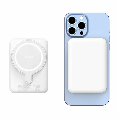 Tech Protect LifeMag PB10 baterie externa magnetica wireless, compatibila MagSafe, alba, 5000 mAh