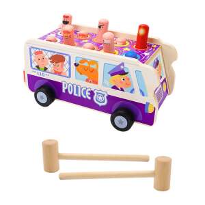 Fa rendőrautó kalapács játék, interaktív játék gyerekeknek, 2 kalapáccsal - Nonbrand Interaktív gyerek játék