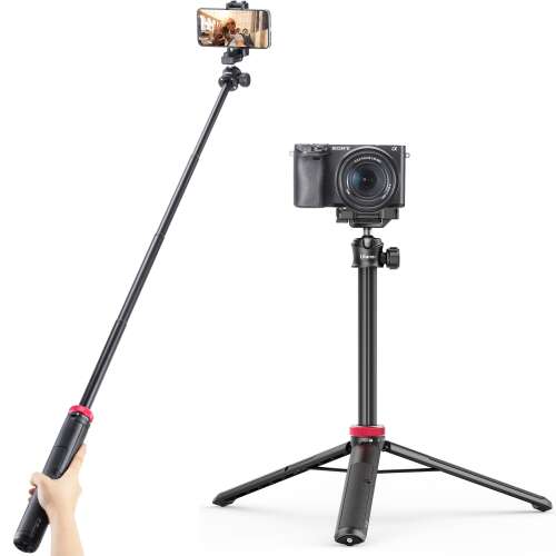 Ulanzi MT-44 Extendable Vlog Tripod used as selfie stick and tripod with camera and phone