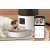 Rojeco 3L automatic pet feeder with WiFi camera, white, cat eating from the bowl, controlled by smartphone app