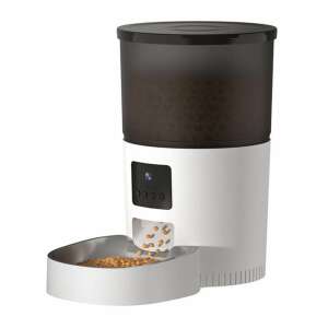 Rojeco 3L automatic pet feeder with WiFi camera, white, 3/4 view - Pet Feeding and Water Bowl