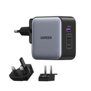 Ugreen 65W GaN gyors töltő USB-A és dupla USB-C porttal, EU, UK és US dugó adapterekkel - Ugreen