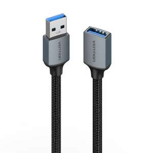 Kabel przedłużający Vention CBLHI 3m USB-A 3.0, czarny pleciony kabel, szare złącza - Kabel danych