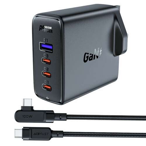 Rýchla nabíjačka Acefast 100W GaN s 3 portami USB-C a 1 portom USB-A, čierna