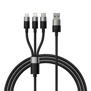 Baseus StarSpeed 3.5A fast charging data cable with USB-C, Lightning, and Micro USB connectors, black - Baseus Phone Charger