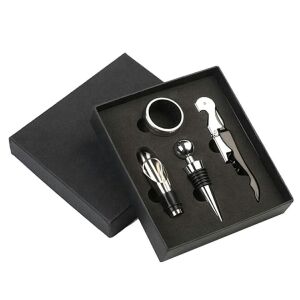 Elegáns 4 részes Boros Kiegészítő Szett - Fekete in gift box - Wine Opener & Corkscrew