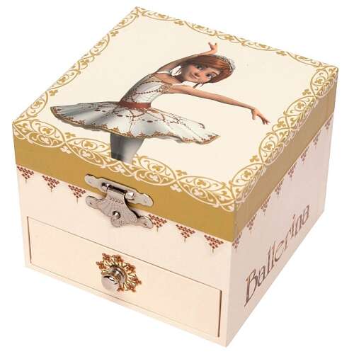 Ballerina musical jewelry box with drawer, featuring Felicie from the movie Ballerina, plays Swan Lake