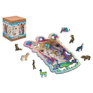 130 piece wooden jigsaw puzzle of a llama with colorful decorations, featuring 20 unique shaped pieces, Camila by Joseph Burgess - Puzzle