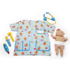 Melissa & Doug Pediatric Nurse Role Play Set, includes a doctor's coat, stethoscope, ENT flashlight, thermometer, plush baby syringe, and a baby doll with a removable diaper - Melissa & Doug