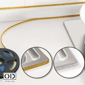 Original Deals gold glitter sealant tape for kitchen and bathroom, showing the tape in use, a close-up of the tape, and the tape on a roll - Sealing tape