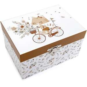 Cat on a bicycle music box, wooden, with floral design, closed - Trousselier