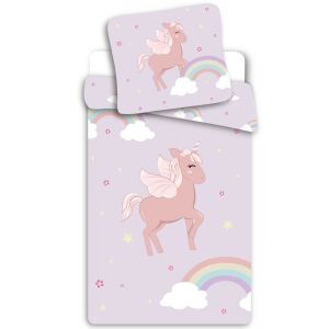 Unicorn bedding set with pink clouds and rainbow design, 140x200/70x90 cm - Interior design