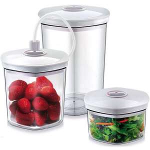 Caso 1260 vacuum container set, 3 pieces, with strawberries and salad inside - Food storage