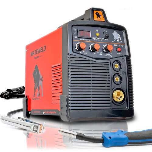 MATEWELD Hungary Buffalo Power™ MIG-170 inverteres hegesztőgép, piros és fekete, pisztollyal és földkábellel