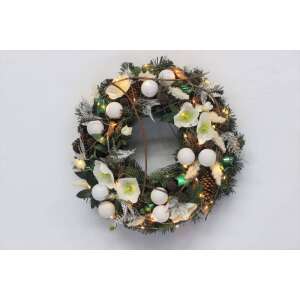 Fehér karácsonyi koszorú fényekkel, 50cm átmérőjű, ajtódísz - Ajtódísz