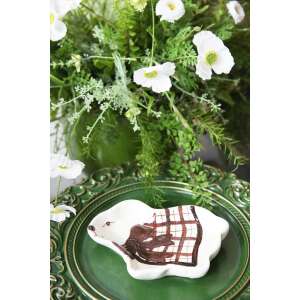 Fehér és barna kerámia nyuszi alakú tányér, 19cm, tökéletes húsvéti finomságokhoz és tojásokhoz - Szezonális dekoráció