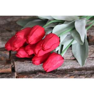 Piros mű bimbózó tulipán levelekkel - 1 darab,55cm 87770666 