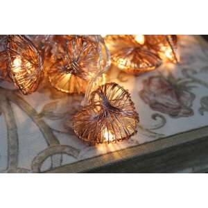 Réz színű szív alakú fényfüzér, 10 izzó, 160 cm hosszú, tökéletes karácsonyfa dísz - Nonbrand Fényfüzér